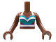Part No: FTGpb375c01  Name: Torso Mini Doll Girl Dark Turquoise Tank Top with White Straps and Stripes, Dark Purple Trim Pattern, Reddish Brown Arms with Hands