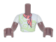 Part No: FTMpb066c01  Name: Torso Mini Doll Man White Shirt with Yellowish Green Swirls, Coral Scarf Pattern, Reddish Brown Arms with Hands with White Short Sleeves