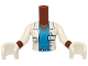 Part No: FTWpb382c01  Name: Torso Mini Doll Woman White Jacket with Dark Blue Pocket and ID Badge over Dark Azure Scrubs Pattern, White Arms with Hands with Reddish Brown Wrists