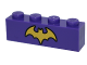 Part No: 3010pb200  Name: Brick 1 x 4 with Yellow Bat with Black Outline Pattern (BrickHeadz Batgirl Chest)