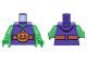 Part No: 973pb2281c01  Name: Torso Vest with Dark Orange Belt and Orange Pumpkin Jack-o-Lantern Buckle Pattern / Bright Green Arms / Bright Green Hands