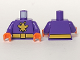 Part No: 973pb2678c01  Name: Torso Batman Yellow Killer Moth Logo and Belt Pattern / Dark Purple Arms / Orange Hands