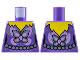 Part No: 973pb4321  Name: Torso Female Yellow Neck, Metallic Light Blue and Medium Lavender Butterfly, Sparkles, Pearl Belt Pattern