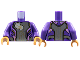 Part No: 973pb4450c01  Name: Torso Armor Dark Bluish Gray Center Panel, 2 White Circles, Gold and Lavender Trim Pattern / Dark Purple Arms / Medium Nougat Hands