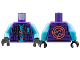 Part No: 973pb4766c01  Name: Torso Jacket with Medium Azure Name Badge Ninjago Logogram 'LN', Coral Stylized Wu on Back Pattern / Medium Azure Arms / Black Hands
