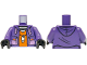 Part No: 973pb5590c01  Name: Torso Jacket Open over Orange Prison Jumpsuit, USB Key Pendant, Medium Lavender Tassels and Pockets Pattern / Dark Purple Arms / Black Hands