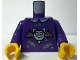 Part No: 973pb6375c01  Name: Torso Shirt with Collar, Metallic Light Blue Large Bat with Grin and Dark Silver Wings, Small Bats and Stars Pattern (BAM) / Dark Purple Arms / Yellow Hands