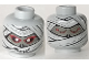 Part No: 3626px112  Name: Minifigure, Head Dual Sided Alien Mummy with Dark Gray Face, Wrappings, Black and Red Eyes, Smile, Awake / Asleep Pattern