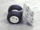 Part No: 4870c02  Name: Plate, Modified 2 x 2 Thin with Dual Wheels Holder - Split Pins with White Wheels and Black Tires (4870 / 4624 / 3139)