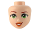 Part No: 101086  Name: Mini Doll, Head Friends with Dark Red Eyebrows, Right Raised, Bright Green Eyes, Orange Lips, and Open Mouth Smile with Teeth Pattern