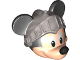 Part No: 24629c02pb01  Name: Minifigure, Head, Modified Mouse with Black Ears and Nose and White Eyes and Silver Knight Helmet with Open Visor Pattern (Mickey)