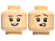 Part No: 28621pb0056  Name: Minifigure, Head Dual Sided Dark Brown Eyebrows, Medium Nougat Chin Dimple, Open Mouth Smile / Confused with Raised Eyebrow Left Pattern - Vented Stud