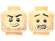 Part No: 28621pb0078  Name: Minifigure, Head Dual Sided Black Eyebrows, Dark Bluish Gray Eye Shadow, Dark Brown Beard Stubble, Smirk / Open Mouth Scared with Teeth Parted Pattern - Vented Stud
