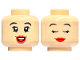 Part No: 28621pb0100  Name: Minifigure, Head Dual Sided Black Eyebrows, Eyelashes, Red Lips, Smile with Teeth / Sleeping Pattern - Vented Stud