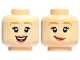 Part No: 28621pb0103  Name: Minifigure, Head Dual Sided Female Medium Nougat Eyebrows, Eyelashes, Coral Lips, Open Mouth Smile with Top Teeth and Tongue / Smirk Pattern - Vented Stud