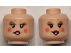 Part No: 28621pb0105  Name: Minifigure, Head Dual Sided Female Medium Nougat Eyebrows, Eye Shadow, and Dimples, Black Eyelashes, Red Lips, Coral Cheeks, Open Mouth with Teeth, Angry / Smile Pattern - Vented Stud