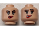 Part No: 28621pb0106  Name: Minifigure, Head Dual Sided Female Black Eyebrows and Eyelashes, Medium Brown Eye Shadow, Red Lips, Beauty Mark, Lopsided Grin, Eyebrows Down / Eyebrows Up Pattern - Vented Stud