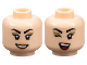 Part No: 28621pb0139  Name: Minifigure, Head Dual Sided Female Black Angled Eyebrows and Eyelashes, Dark Tan Eye Shadow, Nougat Lips, Open Mouth Smile with Teeth / Winking, Red Tongue Pattern - Vented Stud