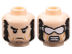 Part No: 28621pb0148  Name: Minifigure, Head Dual Sided Black Bushy Eyebrows, Mutton Chops, and Stubble, Medium Nougat Cheek Lines, Frown / Bared Teeth Parted and White Goggles Pattern - Vented Stud