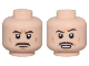 Part No: 28621pb0164  Name: Minifigure, Head Dual Sided Dark Brown Angled Eyebrows and Moustache, Medium Nougat Wrinkles and Chin Dimple, Neutral / Open Mouth with Teeth Pattern - Vented Stud