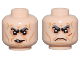 Part No: 28621pb0173  Name: Minifigure, Head Dual Sided Black and Dark Bluish Gray Bushy Eyebrows, Nougat Eye Shadow and Lower Lip, Medium Nougat Cheek Lines and Wrinkles, Lopsided Scowl with Tooth / Angry Frown Pattern - Vented Stud