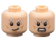 Part No: 28621pb0208  Name: Minifigure, Head Dual Sided White and Light Bluish Gray Bushy Eyebrows, Medium Nougat Cheek Lines, Chin Dimple, and Wrinkles, Smirk / Angry Bared Teeth Pattern - Vented Stud