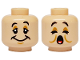 Part No: 28621pb0242  Name: Minifigure, Head Dual Sided Black Eyebrows, Medium Nougat Eyelids and Chin Dimple, Wide Smile / Eyes Closed, Yawning, Open Mouth with Cheek Lines, White Tooth and Red Tongue Pattern - Vented Stud