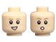 Part No: 28621pb0274  Name: Minifigure, Head Dual Sided Child Dark Tan Eyebrows, Medium Nougat Freckles, Chin Dimple, Open Mouth Smile with Teeth / Surprised Pattern - Vented Stud