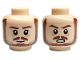 Part No: 28621pb0276  Name: Minifigure, Head Dual Sided Reddish Brown Eyebrows, Moustache, and Beard with Light Bluish Gray Highlights, Grin / Angry Open Mouth with Teeth Pattern - Vented Stud