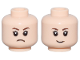Part No: 28621pb0291  Name: Minifigure, Head Dual Sided Child Dark Brown Eyebrows, Eyelashes, Angry Frown / Grin Pattern - Vented Stud
