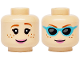 Part No: 28621pb0298  Name: Minifigure, Head Dual Sided Female, Dark Orange Eyebrows and Freckles, Bright Pink Lips, Smile / Medium Azure Sunglasses with Black Lenses Pattern - Vented Stud