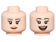 Part No: 28621pb0300  Name: Minifigure, Head Dual Sided Female, Thin Black Eyebrows, Long Eyelashes, Medium Nougat Lips, Closed Mouth Smile / Open Mouth Smile Pattern - Vented Stud