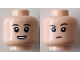 Part No: 28621pb0323  Name: Minifigure, Head Dual Sided Child Female Dark Brown Eyebrows, Open Mouth Smile with Teeth / Determined Frown Pattern - Vented Stud