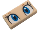 Part No: 3069pb1316  Name: Tile 1 x 2 with Dark Azure and White Eyes, Black Eyelashes and Dark Orange Eyebrows Pattern (Super Mario Baby Peach Upper Face)