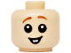 Part No: 33464pb08  Name: Minifigure, Baby / Toddler Head with Neck with Black Eyes, Open Mouth Smile with White Teeth and Dark Orange Eyebrows Pattern