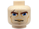 Part No: 3626bpb0075  Name: Minifigure, Head Male Brown Thick Eyebrows, Blue Eyes, Scar and Lines Pattern (SW Clone Wars Anakin) - Blocked Open Stud