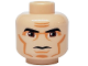 Part No: 3626bpb0314  Name: Minifigure, Head Black Thick Eyebrows, Large Reddish Brown Eyes, Nougat Cheek Lines and Chin, Furrowed Brow Pattern - Blocked Open Stud