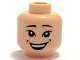 Part No: 3626bpb0352  Name: Minifigure, Head Black Eyebrows Thin, Upper Eyelids, Dimples, Open Mouth Smile with Top Teeth Pattern - Blocked Open Stud