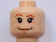 Part No: 3626bpb0477  Name: Minifigure, Head Female with Dark Orange Eyebrows, Nougat Lips, Medium Nougat Chin Dimple and Crow's Feet, and Closed Mouth Smile Pattern - Blocked Open Stud
