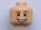 Part No: 3626bpb0478  Name: Minifigure, Head Male Dark Orange Eyebrows, Medium Nougat Wrinkles and Chin Dimple, Open Mouth Smile with Teeth Pattern - Blocked Open Stud