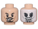 Part No: 3626bpb0555  Name: Minifigure, Head Dual Sided PotC Jack Sparrow Black Moustache and Goatee, Cheek Lines, Determined / Skull Face Pattern - Blocked Open Stud