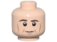 Part No: 3626bpb0563  Name: Minifigure, Head Dark Brown Eyebrows, Medium Nougat Cheek Lines, Dimples, and Chin Dimple, Grin Pattern - Blocked Open Stud