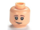 Part No: 3626bpb0655  Name: Minifigure, Head Brown Eyebrows, White Pupils, Chin Dimple, Lopsided Grin Pattern - Blocked Open Stud