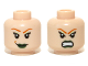 Part No: 3626cpb0711  Name: Minifigure, Head Dual Sided Female Green Lips and Orange Eyebrows, Smile / Bared Teeth Pattern - Hollow Stud