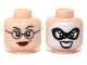 Part No: 3626cpb0966  Name: Minifigure, Head Dual Sided Female Glasses, Dark Red Lips / Black Eye Mask, White Face Paint, Open Mouth Smile Pattern (Dr Harleen Quinzel) - Hollow Stud