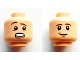 Part No: 3626cpb0975  Name: Minifigure, Head Dual Sided Reddish Brown Eyebrows, Medium Nougat Chin Dimple, Scared with Clenched Teeth / Lopsided Grin Pattern - Hollow Stud
