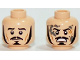 Part No: 3626cpb1197  Name: Minifigure, Head Dual Sided LotR Bard Long Black Sideburns, Moustache, Goatee, Frowning / Angry with Mud Splotches Pattern - Hollow Stud