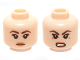 Part No: 3626cpb1441  Name: Minifigure, Head Dual Sided Female Brown Eyebrows, Eyelashes, Orange Lips, Neutral / Angry Pattern (Chell) - Hollow Stud