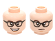 Part No: 3626cpb1442  Name: Minifigure, Head Dual Sided Black Glasses with Clear Lenses, Dark Brown Eyebrows, Open Mouth Smile with Teeth / Frown, Raised Eyebrow Pattern - Hollow Stud