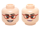 Part No: 3626cpb1458  Name: Minifigure, Head Dual Sided Female Glasses Red Frames, Dark Brown Eyebrows with Open Smile / Slight Smile Pattern (Amy Fowler) - Hollow Stud